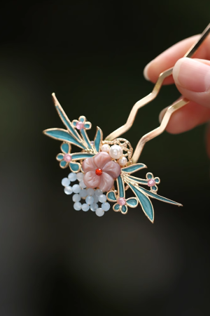 U-Shaped Blue Enamel Hairpin - High-End Chinese Style Women's Ancient Qipao Hair Accessory for Elegant Looks