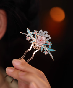 U-Shaped Blue Enamel Hairpin - High-End Chinese Style Women's Ancient Qipao Hair Accessory for Elegant Looks