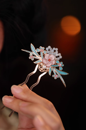 U-Shaped Blue Enamel Hairpin - High-End Chinese Style Women's Ancient Qipao Hair Accessory for Elegant Looks