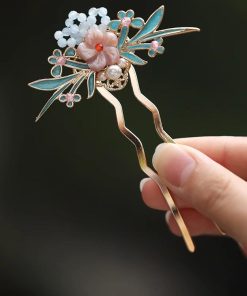 U-Shaped Blue Enamel Hairpin - High-End Chinese Style Women's Ancient Qipao Hair Accessory for Elegant Looks