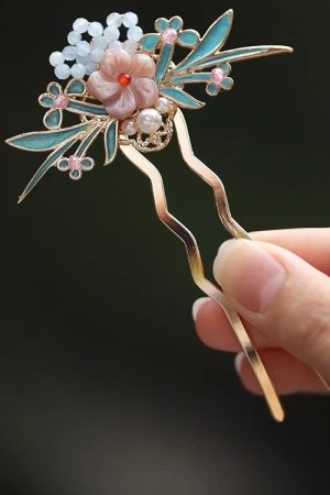 U-Shaped Blue Enamel Hairpin - High-End Chinese Style Women's Ancient Qipao Hair Accessory for Elegant Looks