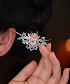 U-Shaped Blue Enamel Hairpin - High-End Chinese Style Women's Ancient Qipao Hair Accessory for Elegant Looks