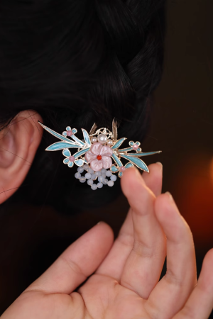 U-Shaped Blue Enamel Hairpin - High-End Chinese Style Women's Ancient Qipao Hair Accessory for Elegant Looks