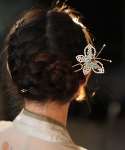 U-Shaped CloisonnÃ© Hairpin in Ancient Butterfly Design, Ming Dynasty Inspired Hair Ornament for Hanfu and Traditional Styles