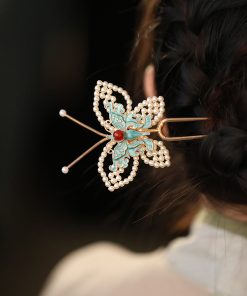 U-Shaped CloisonnÃ© Hairpin in Ancient Butterfly Design, Ming Dynasty Inspired Hair Ornament for Hanfu and Traditional Styles