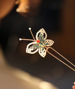 U-Shaped CloisonnÃ© Hairpin in Ancient Butterfly Design, Ming Dynasty Inspired Hair Ornament for Hanfu and Traditional Styles