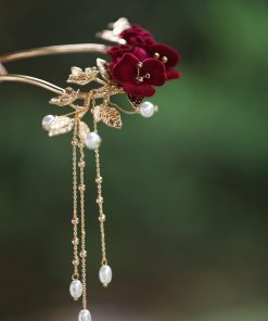 U-Shaped Hairpin for Toasting Dress, Red Xiuhua Headpiece, Chinese Classical Bride's Bun Hair Accessory, Elegant Wedding Decor