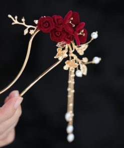 U-Shaped Hairpin for Toasting Dress, Red Xiuhua Headpiece, Chinese Classical Bride's Bun Hair Accessory, Elegant Wedding Decor