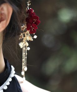 U-Shaped Hairpin for Toasting Dress, Red Xiuhua Headpiece, Chinese Classical Bride's Bun Hair Accessory, Elegant Wedding Decor