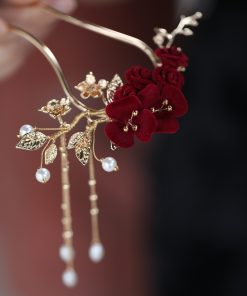 U-Shaped Hairpin for Toasting Dress, Red Xiuhua Headpiece, Chinese Classical Bride's Bun Hair Accessory, Elegant Wedding Decor