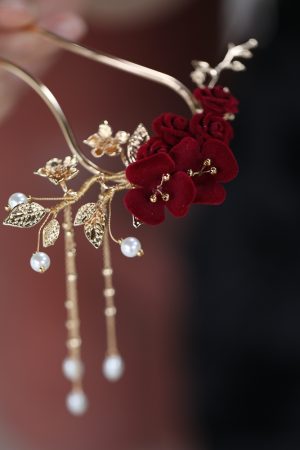 U-Shaped Hairpin for Toasting Dress, Red Xiuhua Headpiece, Chinese Classical Bride's Bun Hair Accessory, Elegant Wedding Decor