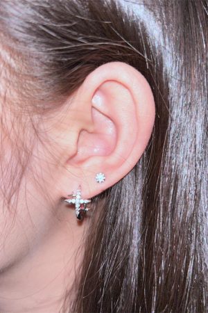 Ultra-Shiny Four-Star Zircon Ear Studs - High-End Minimalist Hoops for Versatile Everyday Style