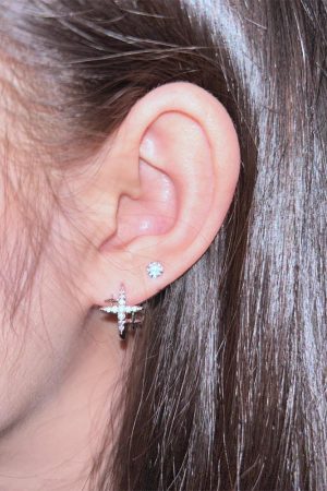 Ultra-Shiny Four-Star Zircon Ear Studs - High-End Minimalist Hoops for Versatile Everyday Style