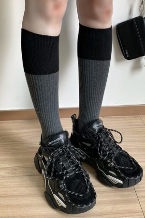 Ulzzang Style Summer Mid-Length Socks for Women, Slimming Patchwork Calf Half-Tube Socks