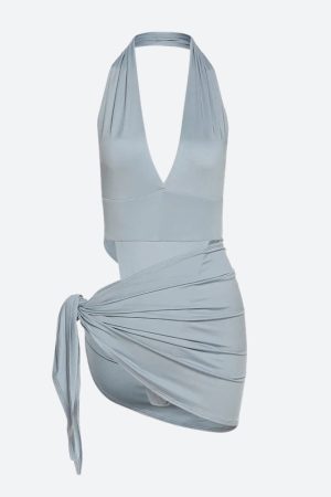 Unapproachable Outfits, Cute Outfit Autumn - High Cut Swimsuit & Skirt Two Piece Set