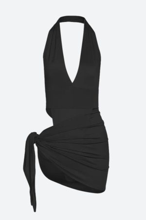 Unapproachable Outfits, Cute Outfit Autumn - High Cut Swimsuit & Skirt Two Piece Set