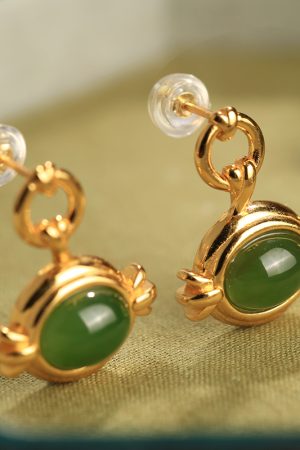 Unique Angel's Eye and Hetian Jade Pure Silver Earrings for Women, Exquisite Jadeite Design, High-End Ear Drops and Accessories