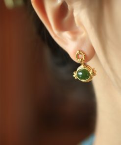 Unique Angel's Eye and Hetian Jade Pure Silver Earrings for Women, Exquisite Jadeite Design, High-End Ear Drops and Accessories