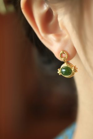 Unique Angel's Eye and Hetian Jade Pure Silver Earrings for Women, Exquisite Jadeite Design, High-End Ear Drops and Accessories