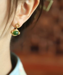 Unique Angel's Eye and Hetian Jade Pure Silver Earrings for Women, Exquisite Jadeite Design, High-End Ear Drops and Accessories