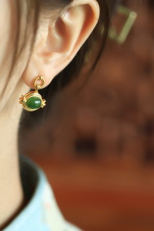 Unique Angel's Eye and Hetian Jade Pure Silver Earrings for Women, Exquisite Jadeite Design, High-End Ear Drops and Accessories