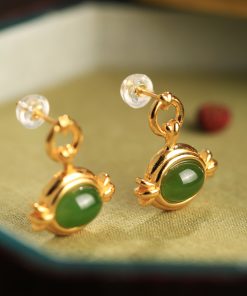 Unique Angel's Eye and Hetian Jade Pure Silver Earrings for Women, Exquisite Jadeite Design, High-End Ear Drops and Accessories