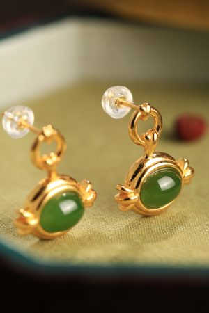 Unique Angel's Eye and Hetian Jade Pure Silver Earrings for Women, Exquisite Jadeite Design, High-End Ear Drops and Accessories