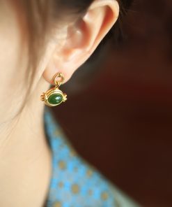 Unique Angel's Eye and Hetian Jade Pure Silver Earrings for Women, Exquisite Jadeite Design, High-End Ear Drops and Accessories