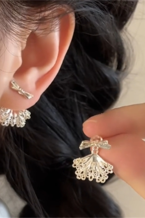 Unique Butterfly Knot Lace Earrings for Women - High-End Back Hanging Ear Accessories, Niche Design