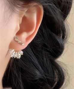 Unique Butterfly Knot Lace Earrings for Women - High-End Back Hanging Ear Accessories, Niche Design