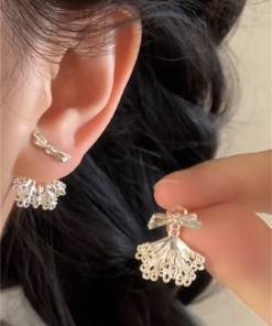 Unique Butterfly Knot Lace Earrings for Women - High-End Back Hanging Ear Accessories, Niche Design