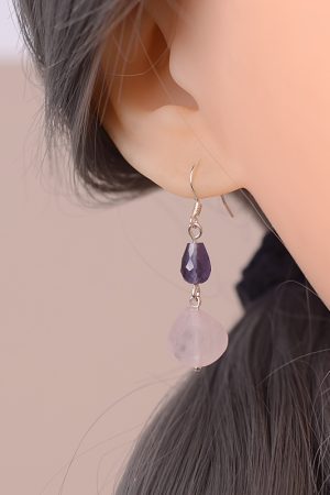 Unique Fan-Shaped Pink Crystal Water Drop Earrings in Blue and Purple - Retro Forest Style Accessories for Women