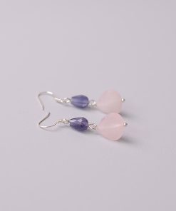 Unique Fan-Shaped Pink Crystal Water Drop Earrings in Blue and Purple - Retro Forest Style Accessories for Women