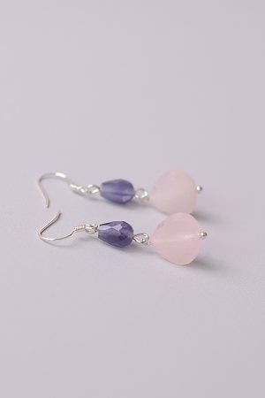 Unique Fan-Shaped Pink Crystal Water Drop Earrings in Blue and Purple - Retro Forest Style Accessories for Women