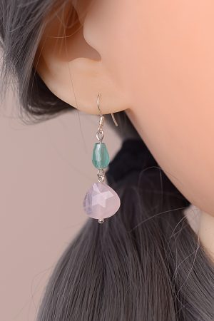 Unique Fan-Shaped Pink Crystal Water Drop Earrings in Blue and Purple - Retro Forest Style Accessories for Women