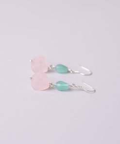 Unique Fan-Shaped Pink Crystal Water Drop Earrings in Blue and Purple - Retro Forest Style Accessories for Women