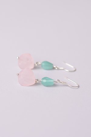Unique Fan-Shaped Pink Crystal Water Drop Earrings in Blue and Purple - Retro Forest Style Accessories for Women