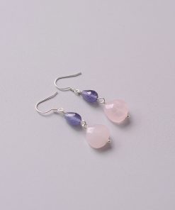 Unique Fan-Shaped Pink Crystal Water Drop Earrings in Blue and Purple - Retro Forest Style Accessories for Women