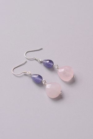 Unique Fan-Shaped Pink Crystal Water Drop Earrings in Blue and Purple - Retro Forest Style Accessories for Women