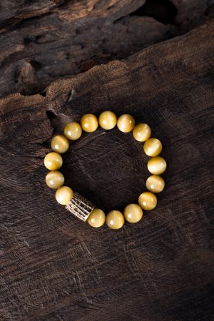 Unique Golden Tiger's Eye Single Circle Bracelet for Men - Minimalist Retro Cat's Eye Design, Versatile Hand Accessory