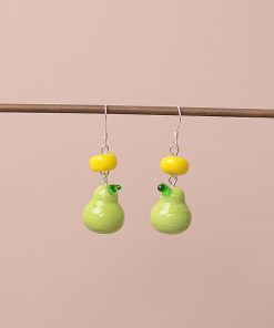 Unique Green Pear Lemon Fruit Earrings for Women, 925 Sterling Silver Hypoallergenic Hooks, Trendy Jewelry for 2025