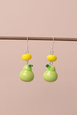 Unique Green Pear Lemon Fruit Earrings for Women, 925 Sterling Silver Hypoallergenic Hooks, Trendy Jewelry for 2025