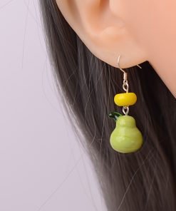 Unique Green Pear Lemon Fruit Earrings for Women, 925 Sterling Silver Hypoallergenic Hooks, Trendy Jewelry for 2025