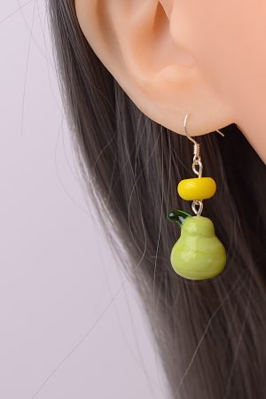 Unique Green Pear Lemon Fruit Earrings for Women, 925 Sterling Silver Hypoallergenic Hooks, Trendy Jewelry for 2025