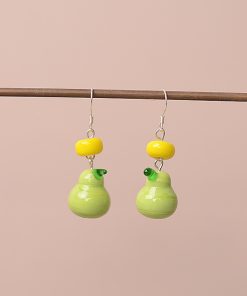 Unique Green Pear Lemon Fruit Earrings for Women, 925 Sterling Silver Hypoallergenic Hooks, Trendy Jewelry for 2025