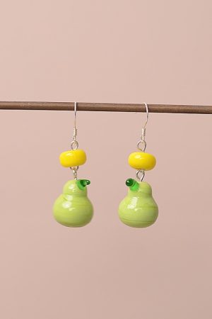 Unique Green Pear Lemon Fruit Earrings for Women, 925 Sterling Silver Hypoallergenic Hooks, Trendy Jewelry for 2025