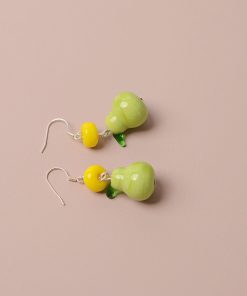 Unique Green Pear Lemon Fruit Earrings for Women, 925 Sterling Silver Hypoallergenic Hooks, Trendy Jewelry for 2025