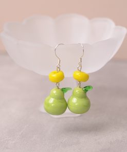 Unique Green Pear Lemon Fruit Earrings for Women, 925 Sterling Silver Hypoallergenic Hooks, Trendy Jewelry for 2025