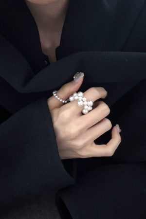 Unique Irregular Pearl Beaded Cross Ring - High-End Fashionable Elastic Accessory for Versatile Style