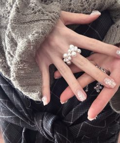 Unique Irregular Pearl Beaded Cross Ring - High-End Fashionable Elastic Accessory for Versatile Style